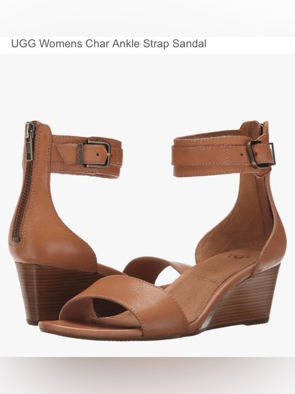 UGG char Womens Ankle-Strap Wedge Sandals -  Brown